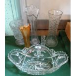 A large cut glass oval shaped vase,