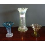 Three Victorian glass vases, to include: a green uranium example with scalloped edge rim,