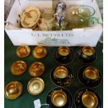 Two sets of Japanese gilt lacquered cups and saucers (lacking one cup),