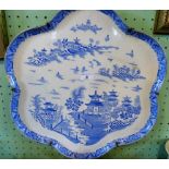 A large 19th century Royal Worcester blue and white tray, having Willow pattern decoration,