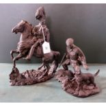 A spelter figurine, entitled 'Light Brigade', a soldier on horseback,