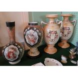 Two late 19th century French glass vases, having painted on decoration depicting classical scenes,