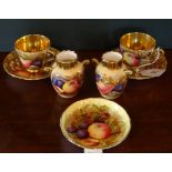 A pair of Aynsley fruit and gilt decorated cabinet cups and saucers, pattern no.