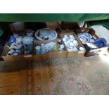 A mixed lot of china and glass in four boxes, to include: Willow pattern jugs,