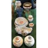 Two Mason's ginger jars, together with a Continental porcelain dish, ribbon plate and other items.