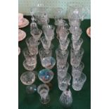 A large quantity of crystal cut and other glass, comprising: water jugs, wine glasses, tumblers,