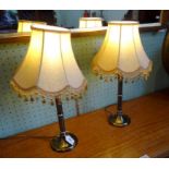 A pair of contemporary gilt metal table lamps with shades (50cm).