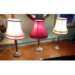 Three brass table lamps, each with shade (the tallest 49cm).