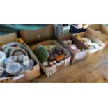 Five boxes containing a large quantity of 19th century and later ceramics,