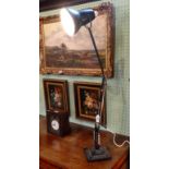 A mid-20th century adjustable angle poise desk lamp on stepped square base (85cm extended).