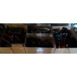 Four boxes of miscellaneous items, to include: wood working tools, silver plated flatware,