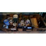 Three boxes containing assorted items, to include: a Beswick green glazed coffee service,