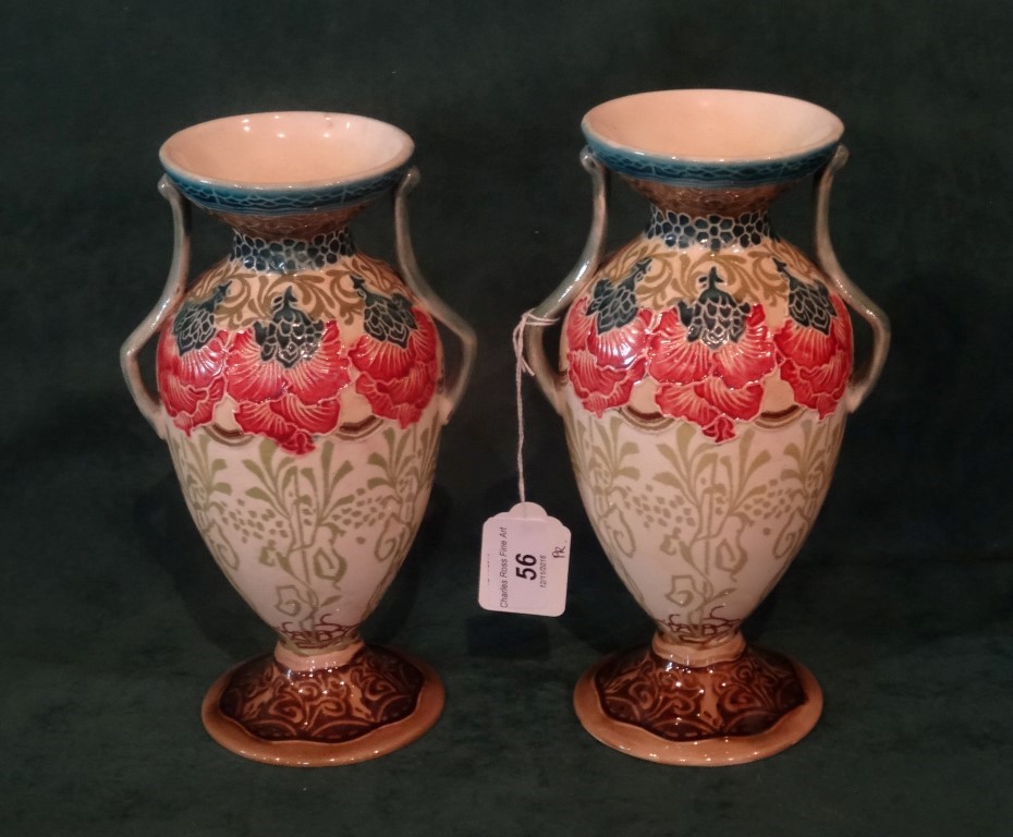 A pair of late 19th century Minton twin handled pedestal vases, - Image 5 of 5