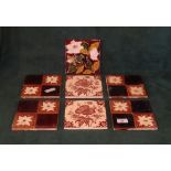 Seven Victorian ceramic tiles, to include: five Majolica examples and a pair of printed tiles,