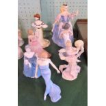 Seven porcelain figurines, to include: Royal Doulton, Wedgwood, Coalport, Nao and Franklin Mint.