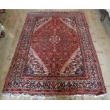An Eastern-style rug, the diamond field with foliate decoration within a rectangular border,