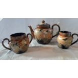 A late 19th century Royal Doulton Slaters Patent three piece tea set, comprising: teapot,