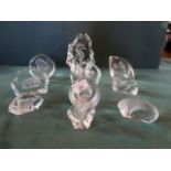 A collection of ten Scandinavian crystal glass sculptures, each depicting animals and signed.