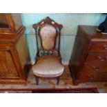 A Victorian oak upholstered salon chair (48cm wide).