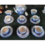 A Ridgway blue and white transfer printed child's tea set,