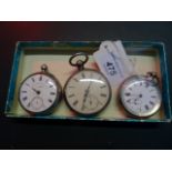 Three gentleman's silver open faced pocket watches, various makers.