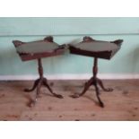 A pair of reproduction square side tables on four out-swept supports (52cm square).