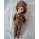 An early 20th century bisque headed soldier doll, possibly by Wiefel & Co.