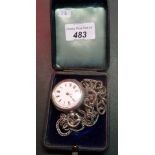 A Victorian silver cased open faced lady's fob watch, the enamel dial bearing Roman numerals,