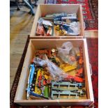 Two boxes containing a large quantity of die-cast vehicles, to include: Corgi, Dinky and Lesney,