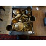 A box containing a good quantity of Indian brass and enamel metalware, to include: goblets,