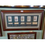 A framed presentation of five cricketing cigarette cards with tipped in signatures, to include: F.