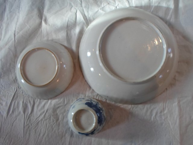 Three blue and white and gilt rimmed bowls, - Image 2 of 2