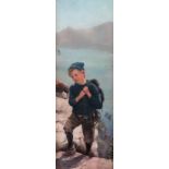 Isa Thompson (1851-1926), a young fisher boy climbing coastal steps, oil,