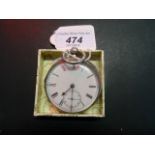 A gentleman's silver open faced pocket watch, the white enamel dial bearing Roman numerals,