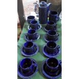 A Hornsea blue glazed coffee service, comprising: coffee pot,