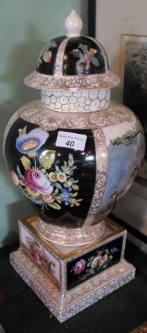 A large Continental baluster jar and cover, having foliate and figural decoration,