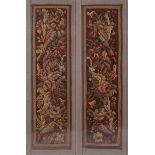 Flemish style tapestry panels 19th/20th century, tropical birds amongst flowers and grapevines, in