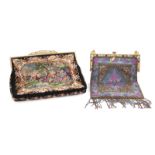 Vintage beaded and embroidered purses Fleur de Lys Bags beaded purse, H11" W6 1/2"; and another with