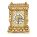 Miniature French gilt-bronze carriage clock late 19th/early 20th century, enameled dial with Roman