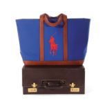 Cross leather briefcase and Ralph Lauren leather and canvas bag Barrister case H12" W17 1/2" D8"