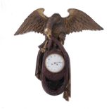 Austrian carved parcel-gilt and painted eagle clock 19th century, eagle holding drapery; H30" W31"