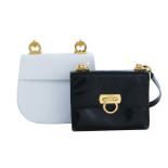 Two Ferragamo shoulder bags black H5 1/2" W6" D2 1/2"; and white H7" W7" D3" (2pcs)