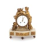 French figural striking mantel clock, Vincenti & Co late 19th century, enameled dial surmounted by