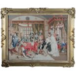 English needlepoint pictorial tapestry circa 1840, finely-worked stitches depicting Oliver