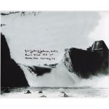 Dambusters signed: 8x10 inch photo of the Mohne Dam pictured on the morning after the famous