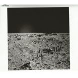 Astronaut Ed Mitchell autographed photo. Black and white 8x10 moon surface photograph signed by
