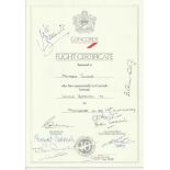 Concorde Multisigned certificate. Concorde 10th anniversary flight certificate signed by 7 crew