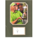 Stewart Cink mounted signature piece and photograph. Golfer best known for winning the 2009 Open.