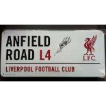 Kevin Keegan: Metal street sign, "Anfield Road L4" with Liverpool FC crest , personally hand signed