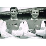 FRANK McLINTOCK AND BOB McNAB DUAL SIGNED ARSENAL B/W high quality 16x12 inch photograph. Good